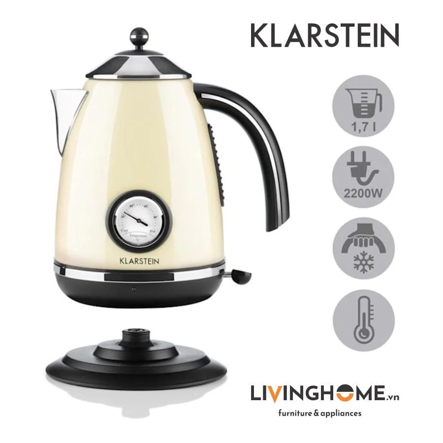 Ấm siêu tốc Klarstein KL-AQUAVITA Cream thân bằng chất liệu thép không gỉ phủ sơn màu kem cao cấp - Ảnh 5