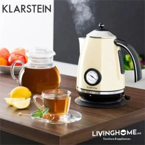 Ấm siêu tốc Klarstein KL-AQUAVITA Cream thân bằng chất liệu thép không gỉ phủ sơn màu kem cao cấp