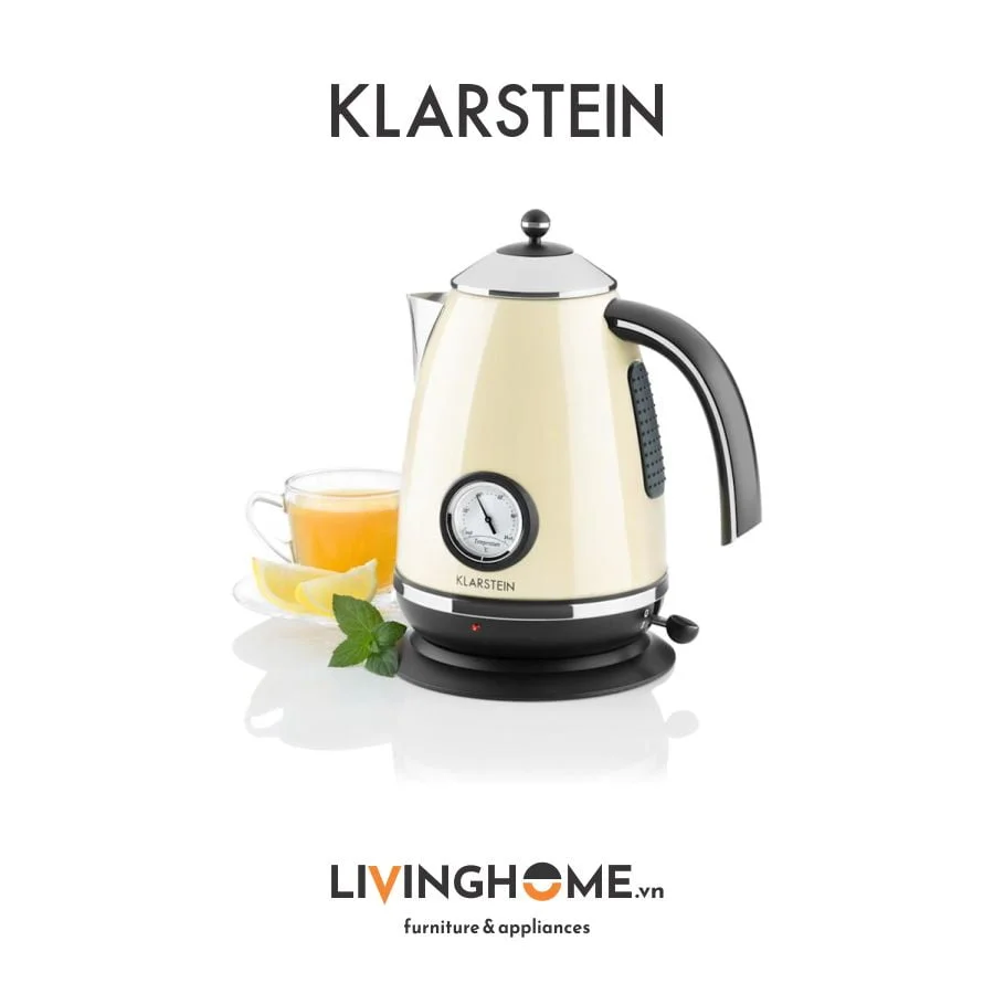 Ấm siêu tốc Klarstein KL-AQUAVITA Cream thân bằng chất liệu thép không gỉ phủ sơn màu kem cao cấp - Ảnh 2