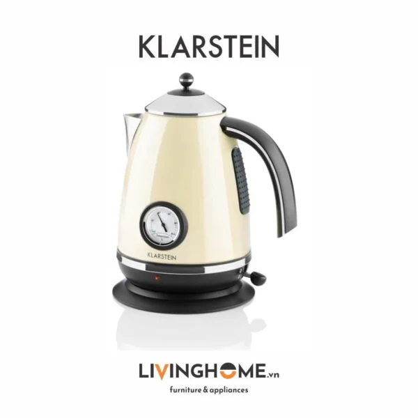 Ấm siêu tốc Klarstein KL-AQUAVITA Cream thân bằng chất liệu thép không gỉ phủ sơn màu kem cao cấp