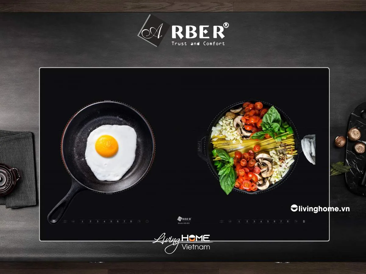 Bếp điện từ Arber AB665 mặt kính Schoot Ceran bo viền nhôm vàng - Ảnh 2