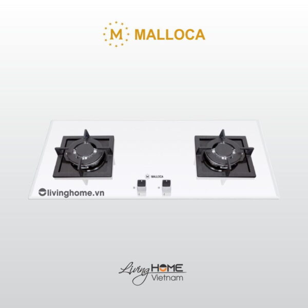 Bếp gas âm Malloca AS 9502W 2 gas màu trắng kính cường lực