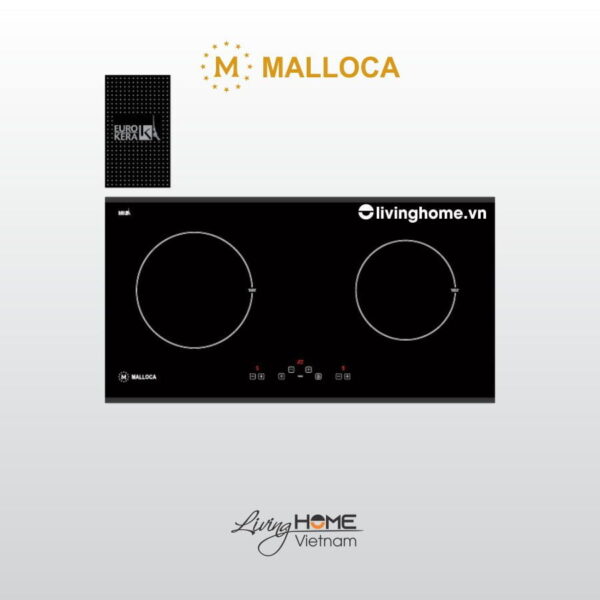 Bếp từ Malloca MH-02I D âm 2 từ mặt kính Eurokera màu đen chấm bi