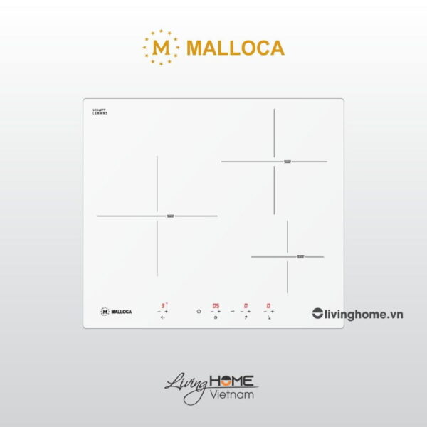 Bếp từ Malloca MI 593 W 3 từ màu trắng mặt kính Schott Ceran