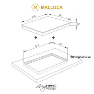 Bếp từ Malloca MI 732 SL âm 2 từ màu đen mặt kính Schottceran 9 Bếp từ Malloca MI 732 SL âm 2 từ màu đen mặt kính Schottceran