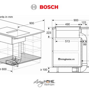 Bếp từ Bosch PVQ731F15E 71CM 4 Từ Kính Schott Ceran