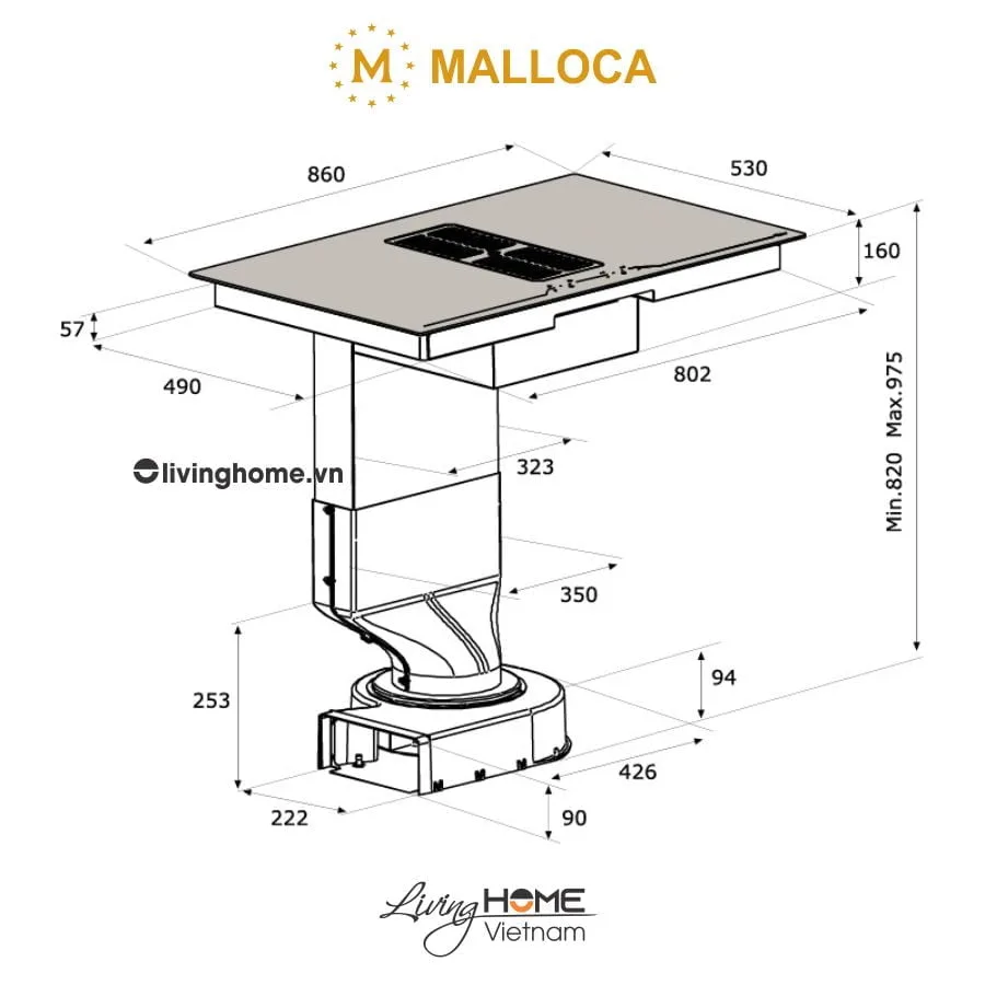 Bếp từ Malloca HIH-864 LI kết hợp máy hút khói khử mùi 9 Bếp từ Malloca HIH-864 LI kết hợp máy hút khói khử mùi - Ảnh 7
