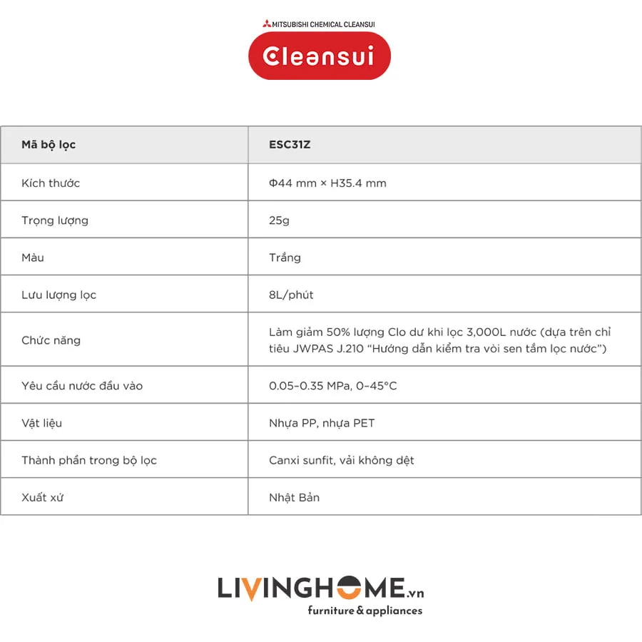 Bộ lọc Cleansui ESC31Z cho thiết bị ES301 nhập khẩu Nhật - Ảnh 5