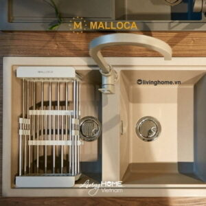 Chậu rửa chén Malloca BIANCO K-45062 đá màu kem phủ Nano Bạc