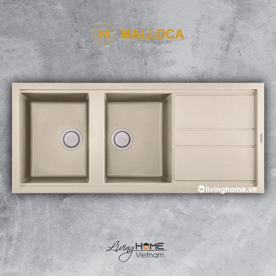 Chậu rửa chén Malloca BIANCO K-50062 đá màu kem thiết kế hiện đại 3 Chậu rửa chén Malloca BIANCO K-50062 đá màu kem thiết kế hiện đại