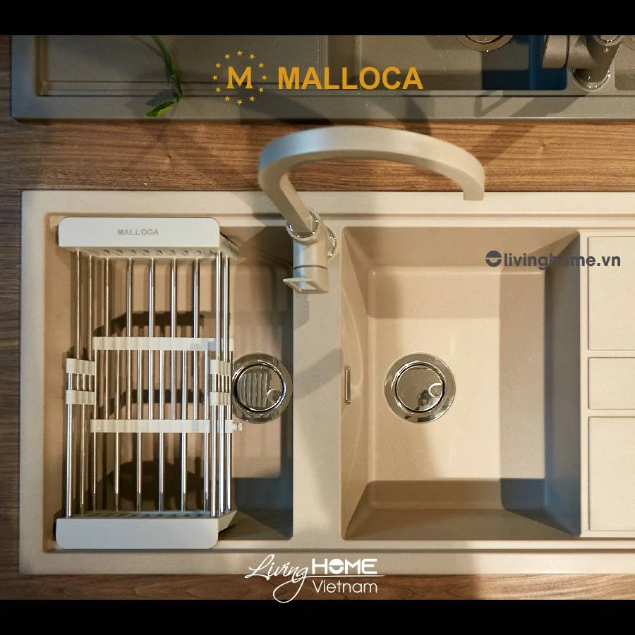 Chậu rửa chén Malloca BIANCO K-50062 đá màu kem thiết kế hiện đại 5 Chậu rửa chén Malloca BIANCO K-50062 đá màu kem thiết kế hiện đại - Ảnh 3