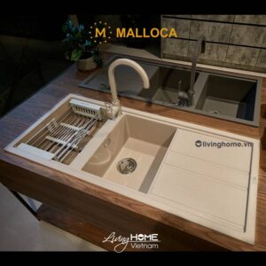 Chậu rửa chén Malloca BIANCO K-50062 đá màu kem thiết kế hiện đại