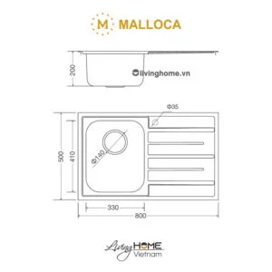 Alternative view of Chậu rửa chén Malloca MS 1017 NEW inox 304 bộ xả nước thông minh ngăn mùi
