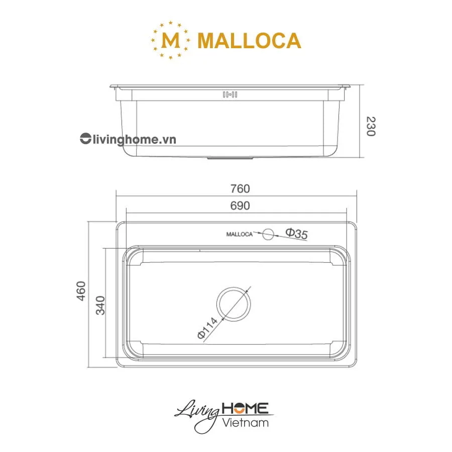 Chậu rửa chén Malloca MS 1022D inox 304 bộ xả nước thông minh ngăn mùi 4 Chậu rửa chén Malloca MS 1022D inox 304 bộ xả nước thông minh ngăn mùi - Ảnh 2