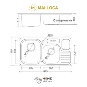 Alternative view of Chậu rửa chén Malloca MS 1024 inox 304 chống ồn chống ngưng tụ nước dưới đáy chậu