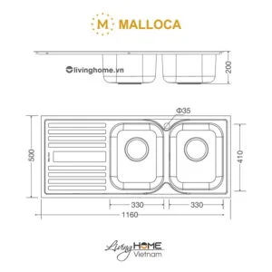 Alternative view of Chậu rửa chén Malloca MS 1025L NEW inox 304 chống ồn chống ngưng tụ nước dưới đáy chậu