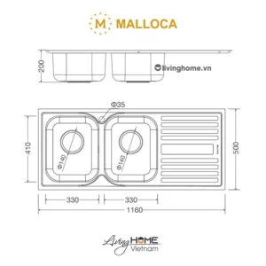 Alternative view of Chậu Rửa Chén Malloca MS 1025R Inox 304 1,16M
