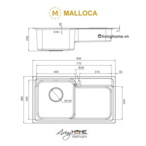Alternative view of Chậu rửa chén Malloca MS 1028 N inox 304 chống ồn chống ngưng tụ nước dưới đáy chậu