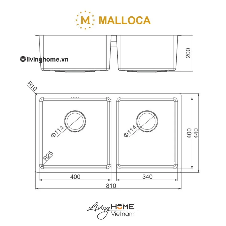 Chậu rửa chén Malloca MS 6081 inox 304 bộ xả nước thông minh ngăn mùi - Ảnh 2