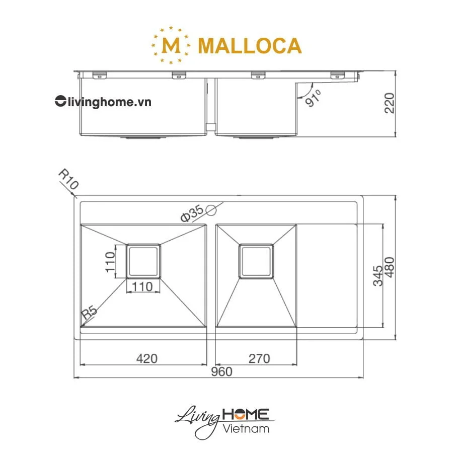 Chậu rửa chén Malloca MS 6305T inox 304 cao cấp, bền chắc - Ảnh 2