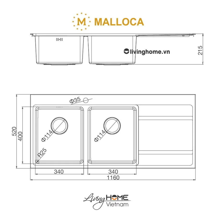 Chậu rửa chén Malloca MS 7818 inox 304 bộ xả nước thông minh ngăn mùi - Ảnh 2