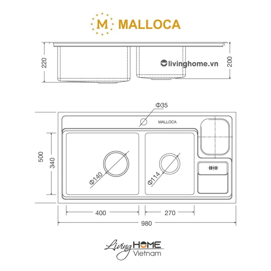 Chậu rửa chén Malloca MS 8804 N inox 304 cao cấp đa năng - Ảnh 2