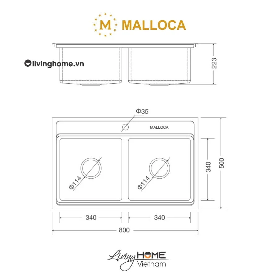 Chậu rửa chén Malloca MS 8812 inox 304 cao cấp tinh tế 4 Chậu rửa chén Malloca MS 8812 inox 304 cao cấp tinh tế - Ảnh 2