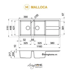 Alternative view of Chậu rửa chén Malloca NERO K-50040 đá màu đen thời thượng