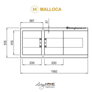 Chậu rửa chén Malloca SMART K-500 đá granite nano màu xám cao cấp