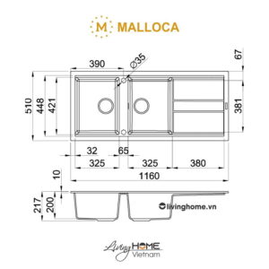 Chậu rửa chén Malloca TITANIUM K-50073 đá granite nano màu xám thời thượng