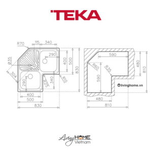Chậu rửa Teka ANGULAR 2B lắp nổi 2 hộc rửa - 1 bàn chậu 13 Chậu rửa Teka ANGULAR 2B lắp nổi 2 hộc rửa - 1 bàn chậu