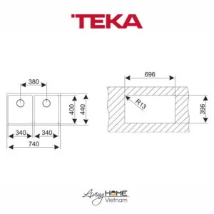 Chậu rửa Teka BE LINEA RS15 2B 740 lắp âm 2 hộc rửa 74cm