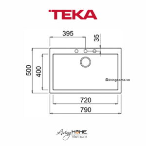 Chậu rửa Teka FORSQUARE 72-40 TG Bl lắp nổi đá thạch anh màu đen 79cm