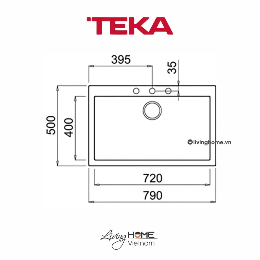 Chậu rửa Teka FORSQUARE 72-40 TG Bl lắp nổi đá thạch anh màu đen 79cm 5 Chậu rửa Teka FORSQUARE 72-40 TG Bl lắp nổi đá thạch anh màu đen 79cm - Ảnh 3
