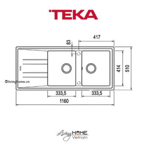 Chậu rửa Teka STONE 80 B-TG 2B 1D Bl lắp nổi đá thạch anh màu đen 7 Chậu rửa Teka STONE 80 B-TG 2B 1D Bl lắp nổi đá thạch anh màu đen