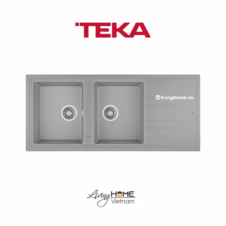 Chậu rửa Teka STONE 80 B-TG 2B 1D Gr lắp nổi đá thạch anh màu xám 3 Chậu rửa Teka STONE 80 B-TG 2B 1D Gr lắp nổi đá thạch anh màu xám