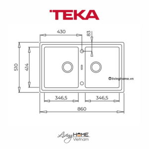 Chậu rửa Teka STONE 90 B-TG 2B Dg lắp nổi đá thạch anh màu Darkgrey