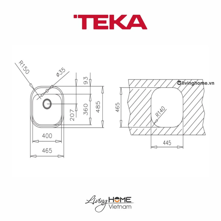 Chậu rửa Teka STYLO 1B lắp nổi 1 hộc rửa 46cm - Ảnh 5