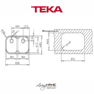 Chậu rửa Teka STYLO 2B lắp nổi 2 hộc rửa 82cm 13 Chậu rửa Teka STYLO 2B lắp nổi 2 hộc rửa 82cm