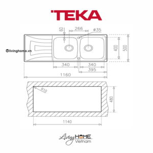 Alternative view of Chậu rửa Teka UNIVERSO 2B 1D lắp nổi 2 hộc rửa 1 bàn chậu