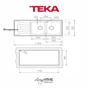 Alternative view of Chậu rửa Teka UNIVERSO 2B 1D lắp nổi 2 hộc rửa 1 bàn chậu