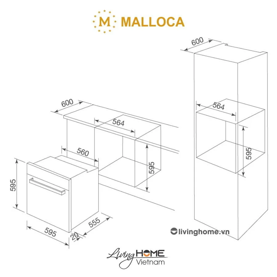 Lò nướng Malloca MOV-659 PGR âm tủ màu xám 9 chức năng 7 Lò nướng Malloca MOV-659 PGR âm tủ màu xám 9 chức năng - Ảnh 5