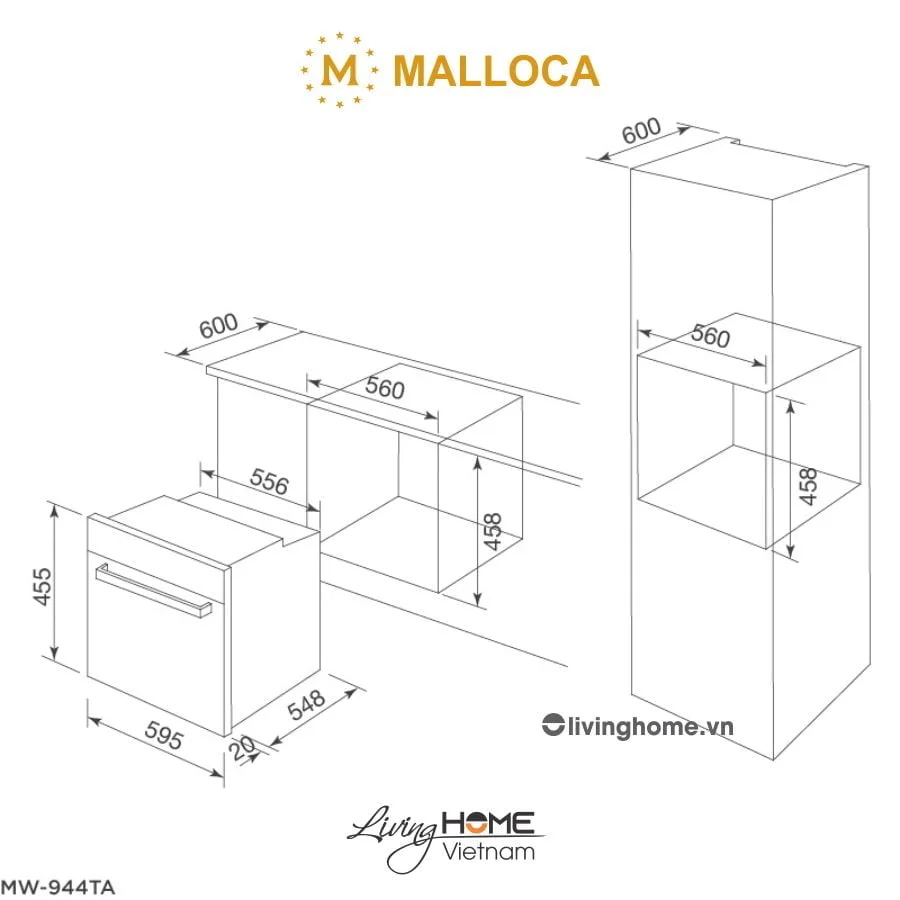 Lò nướng Malloca MW-944TF âm tủ kết hợp vi sóng dung tích 44L 6 Lò nướng Malloca MW-944TF âm tủ kết hợp vi sóng dung tích 44L - Ảnh 4