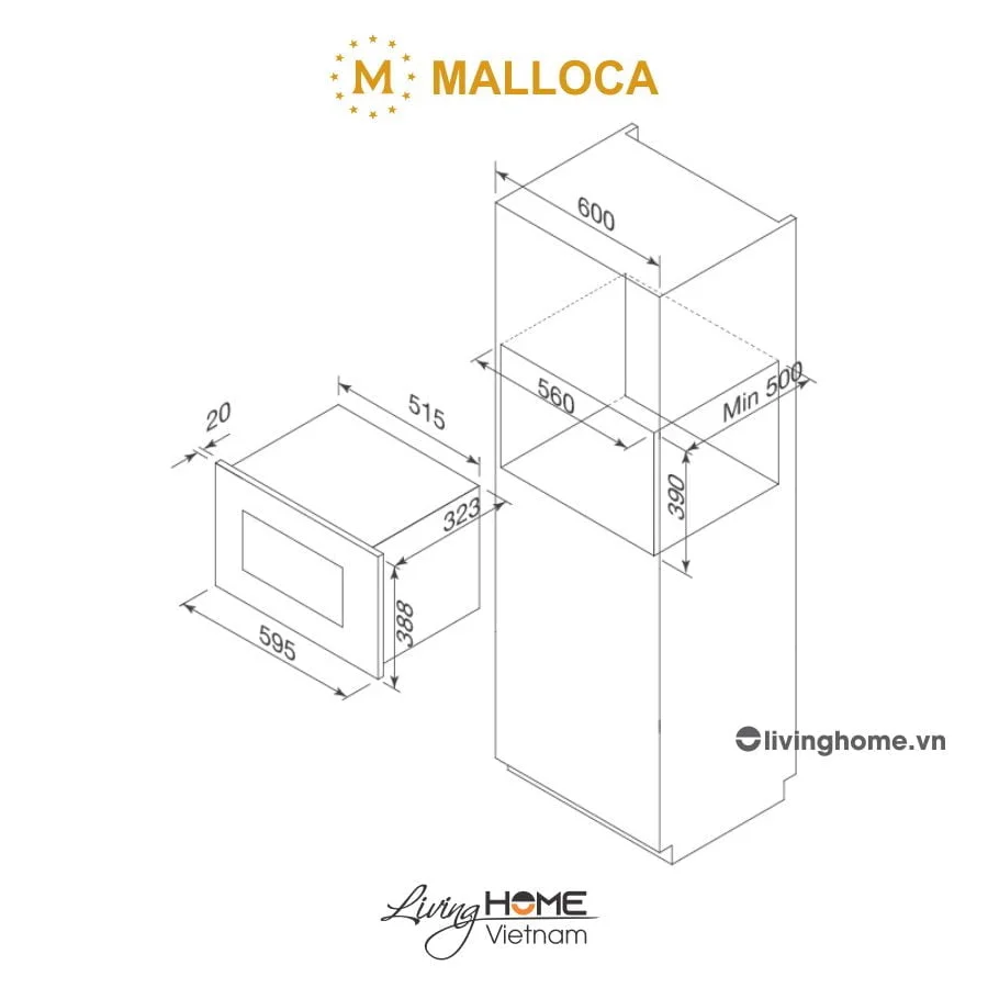 Lò vi sóng Malloca MW-820B âm tủ dung tích 20L màu đen thiết kế nhỏ gọn 4 Lò vi sóng Malloca MW-820B âm tủ dung tích 20L màu đen thiết kế nhỏ gọn - Ảnh 2