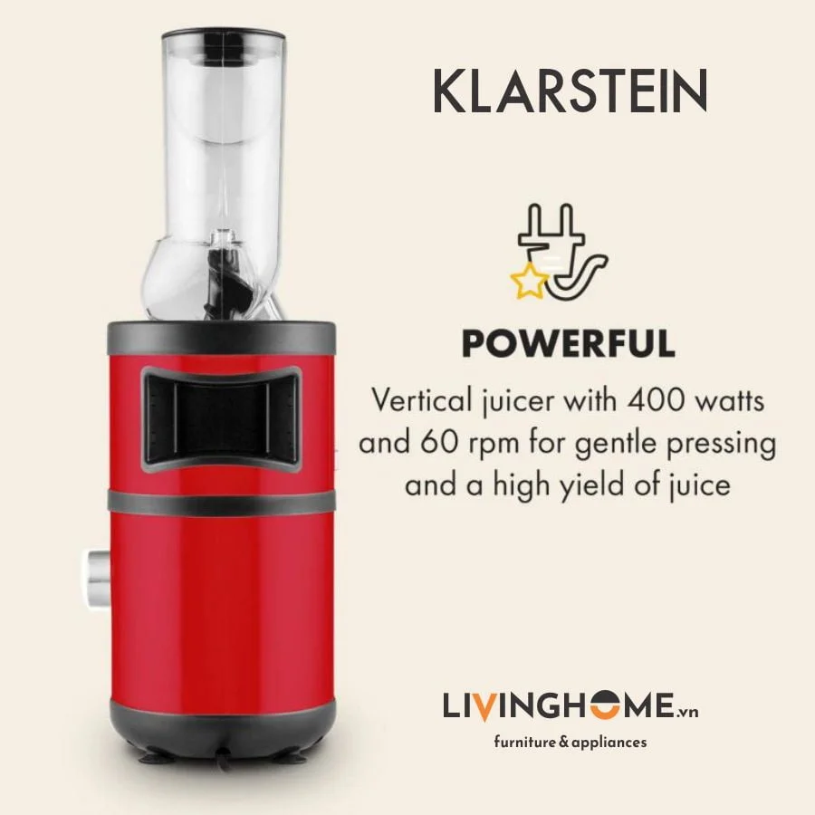 Máy ép chậm Klarstein KL-400W Red thiết kế vỏ thép không gỉ màu đỏ siêu bền 5 Máy ép chậm Klarstein KL-400W Red thiết kế vỏ thép không gỉ màu đỏ siêu bền - Ảnh 3