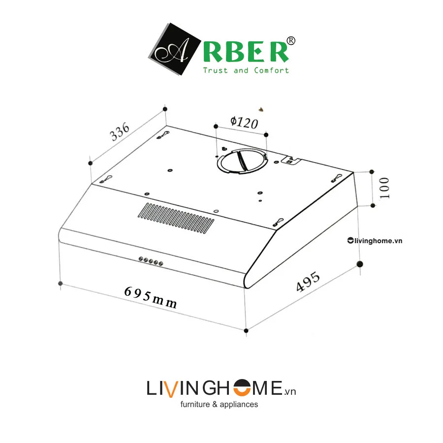 Máy hút mùi Arber AB700C thiết kế màu đen sang trọng - Ảnh 2