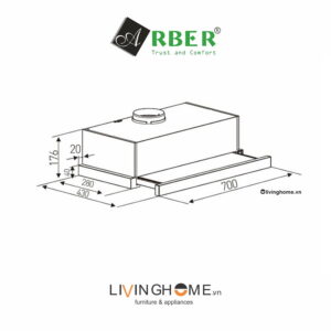 Máy hút mùi Arber AB700KA thiết kế âm tủ nhỏ gọn 70cm