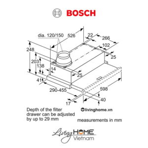 Máy hút mùi Bosch DFM063W56B - Âm tủ 64dB 60cm