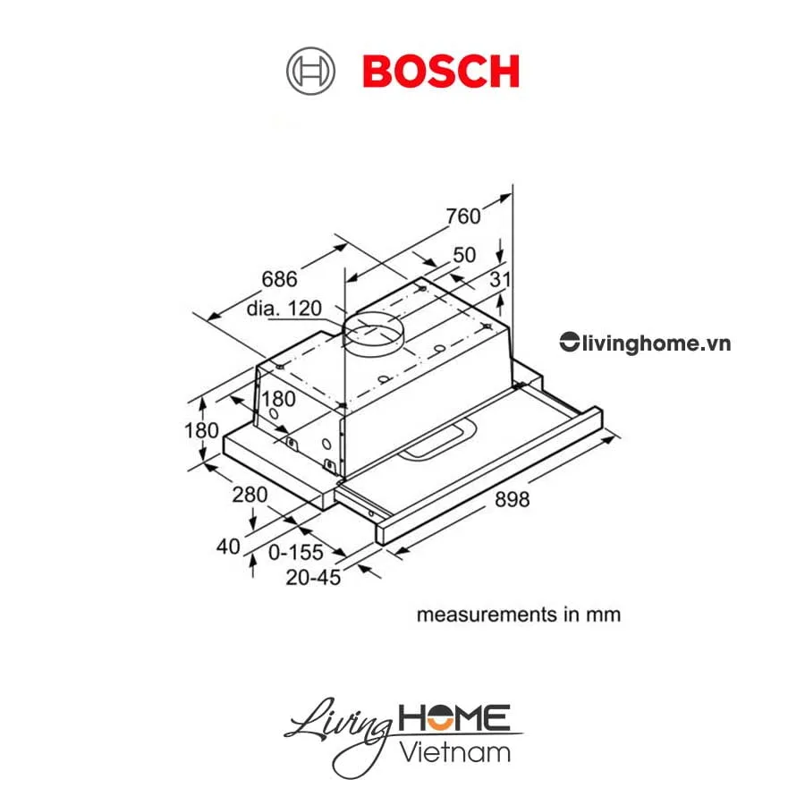 Máy hút mùi Bosch DHI923GSG - Âm tủ 70dB 90cm - Ảnh 3