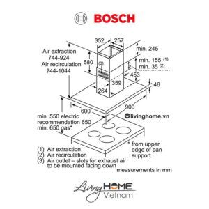 Máy hút mùi Bosch DIB98JQ50B - Đảo 54dB 90cm